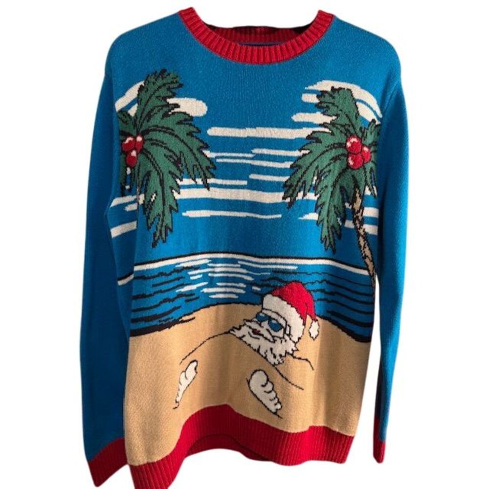 Ugly Christmas Beach Christmas Santa in the Sand Sweater Holiday Santa Size XL